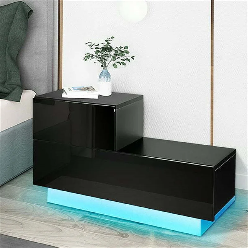 2 Drawers Nightstand with RGB 20 LED Light Modes