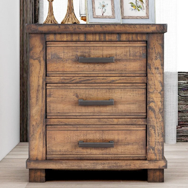 24" Wide Rustic Three Drawer Reclaimed Solid Wood Framhouse Nightstand