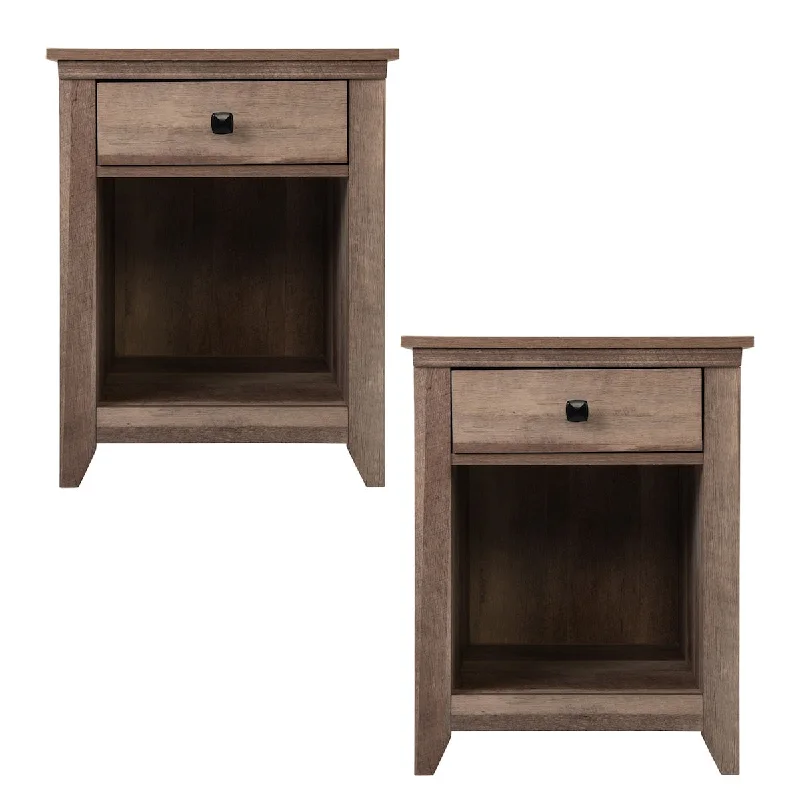 Brown Nightstand with Drawer and Open Compartment,Set of 2