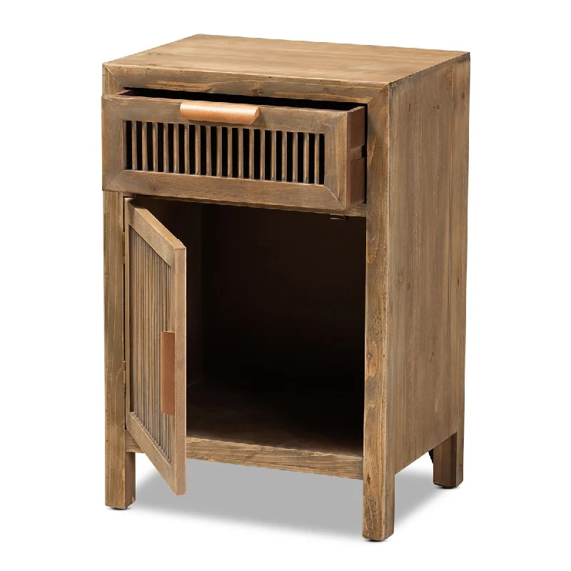 Clement Rustic Transitional Medium Oak Finished 1-Door and 1-Drawer Wood Spindle Nightstand