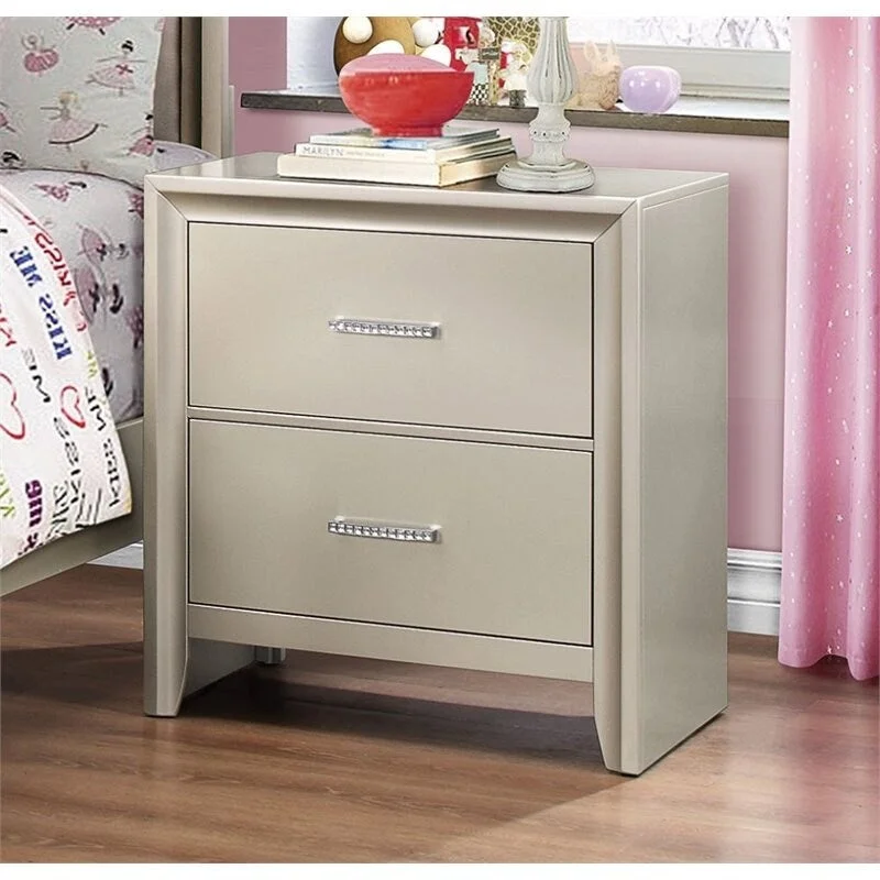 Coaster 205182-CO Lana 2 Drawer Nightstand, In Silver