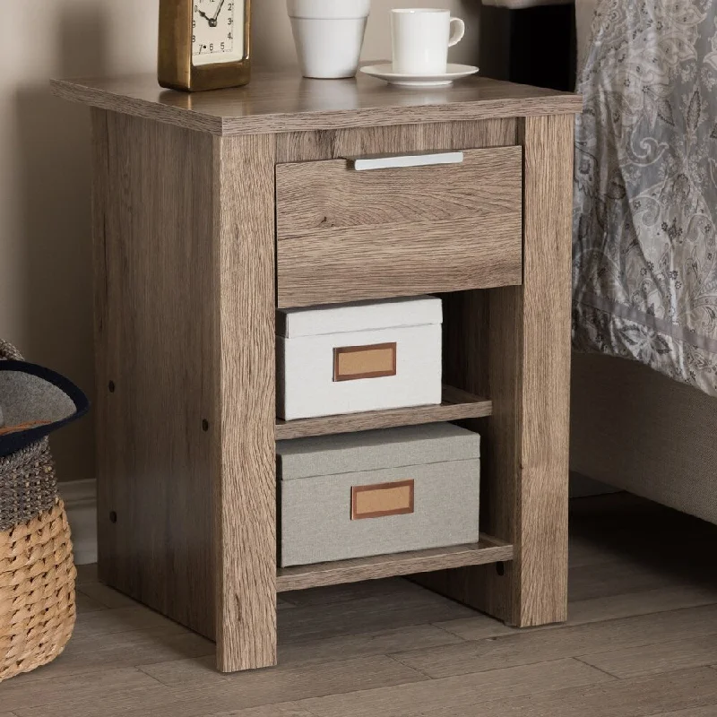 Contemporary Oak Brown 1-Drawer Nightstand by Baxton Studio