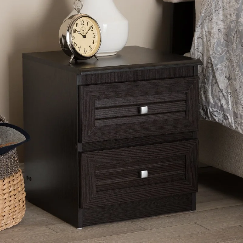 Contemporary Wenge Brown 2-Drawer Nightstand by Baxton Studio