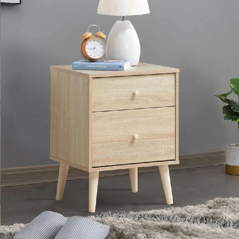 Fashion Nightstand 2-Drawer Beside End Side Table w/Rubber Legs Oak Finish