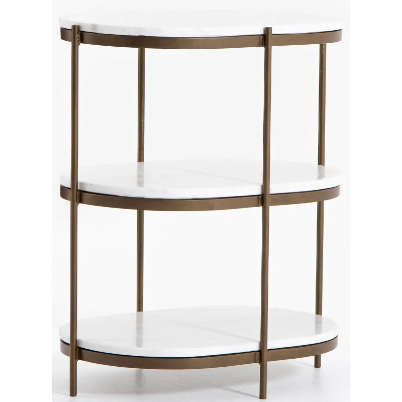 Felix Oval Nightstand, White Marble/Antique Brass