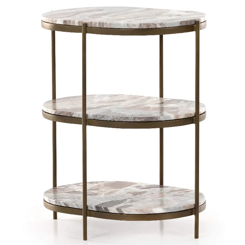 Felix Oval Nightstand, Canyon Marble/Antique Brass