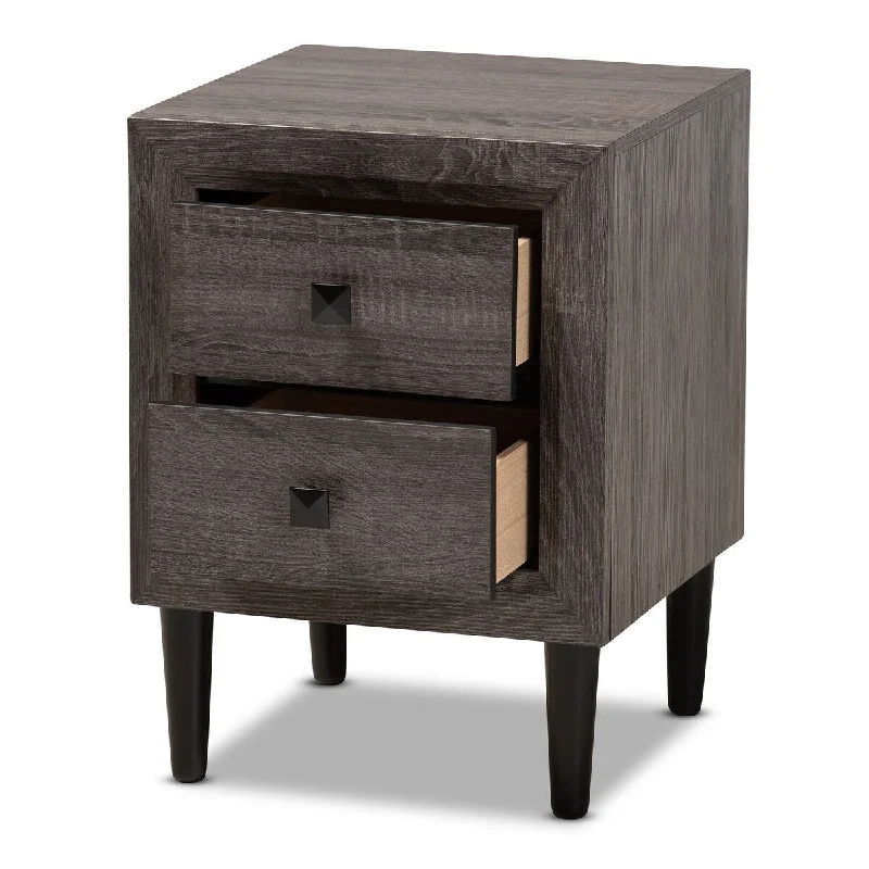 Feyan Mid-Century Modern Grey Finished 2-Drawer Wood Nightstand