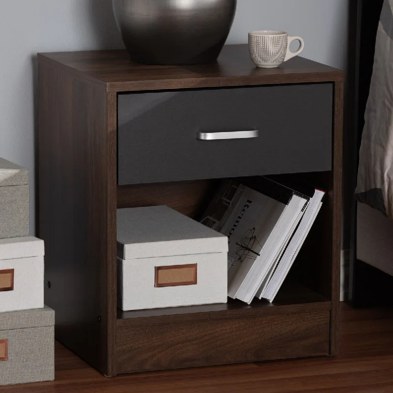 Hansel Modern and Contemporary 1-Drawer Dark Brown and Dark Grey Finished Nightstand