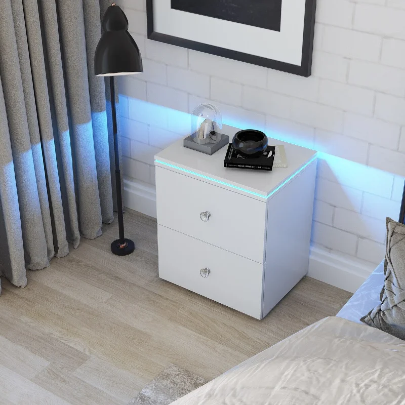 High Gloss Nightstand with 2 Drawers and LED Lights Made By UV Board