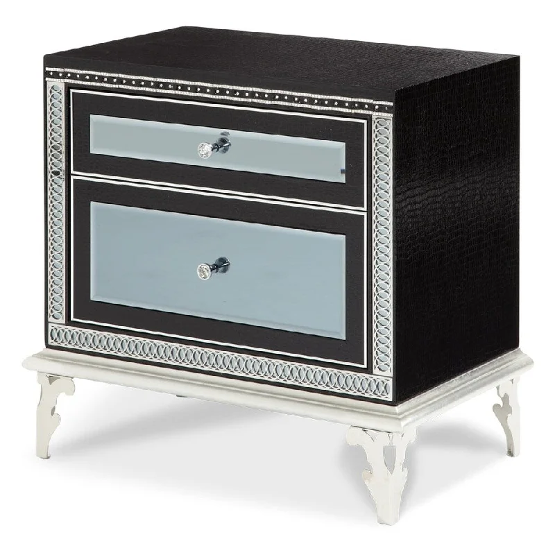 Hollywood Swank Black Iguana Upholstered Nightstand