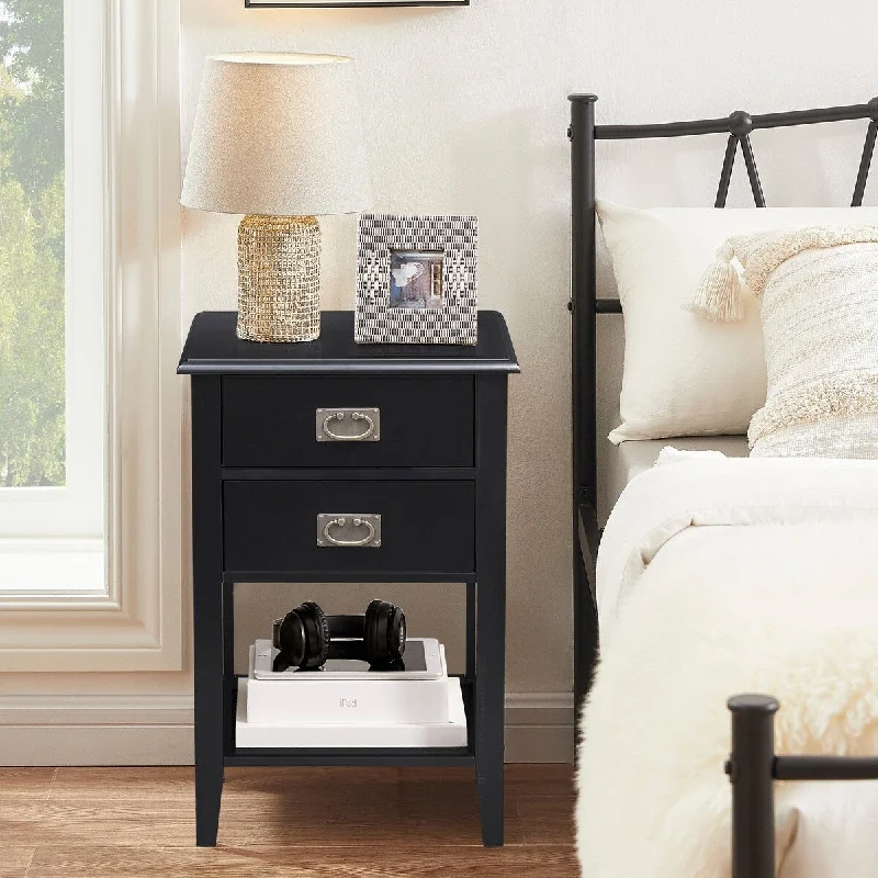 Javlergo Wood Nightstand with 2-Drawer and Storage Shelf