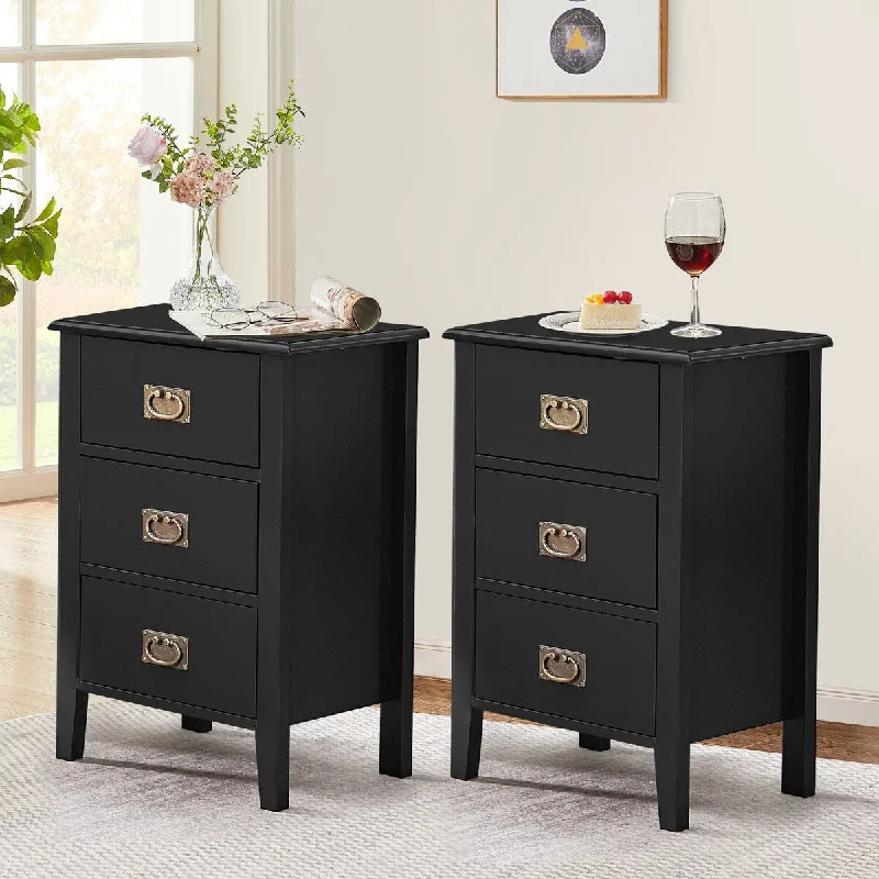 Javlergo Wood Nightstand with 3-Drawer, Set of 2