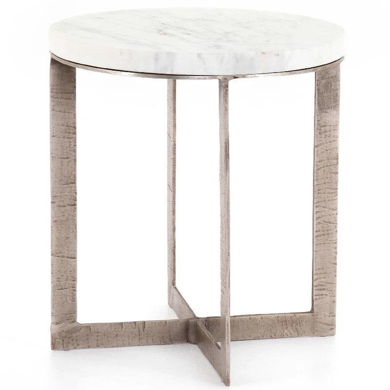 Lennie Round Nightstand, Brushed Nickel