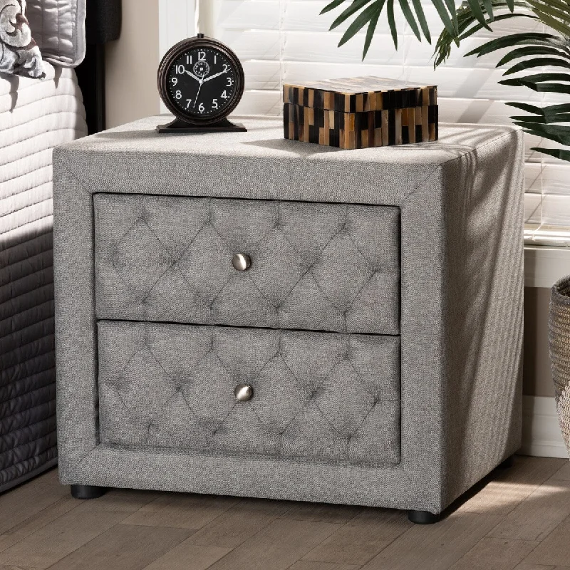 Lepine Modern and Contemporary Gray Fabric Upholstered 2-Drawer Wood Nightstand