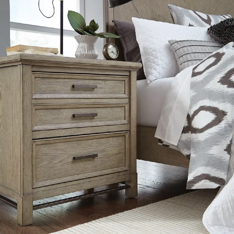 Leyton Park Transitional Drawer Nightstand in Weathered Sand