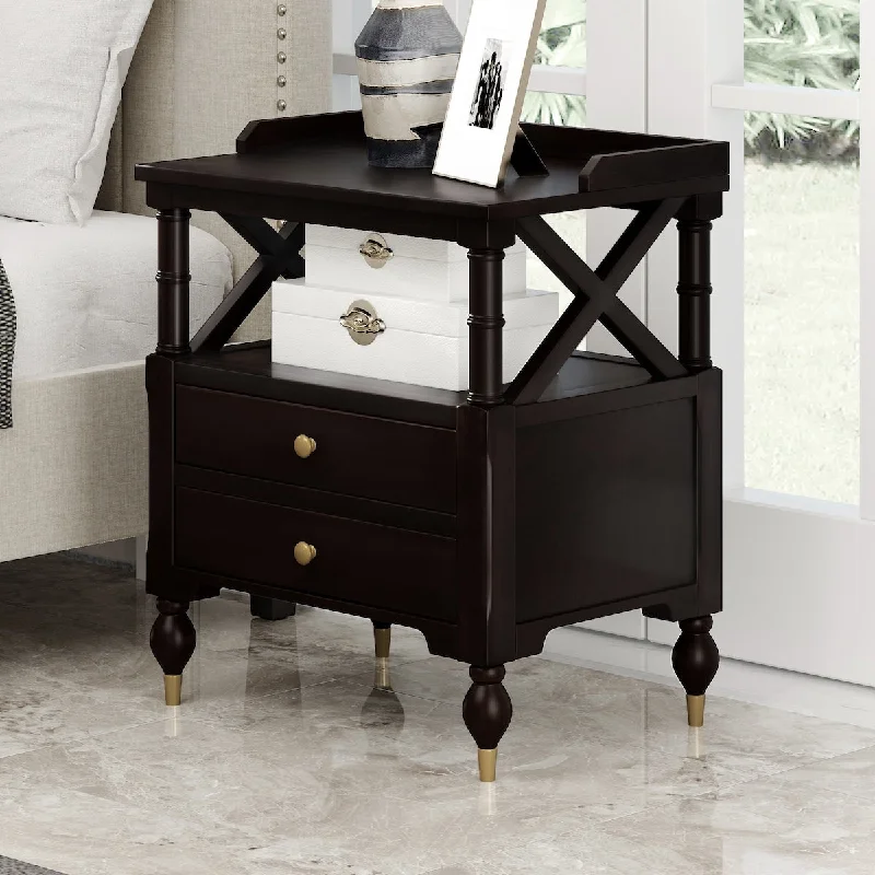 Modern Black Cherry 2 Drawer Nightstand