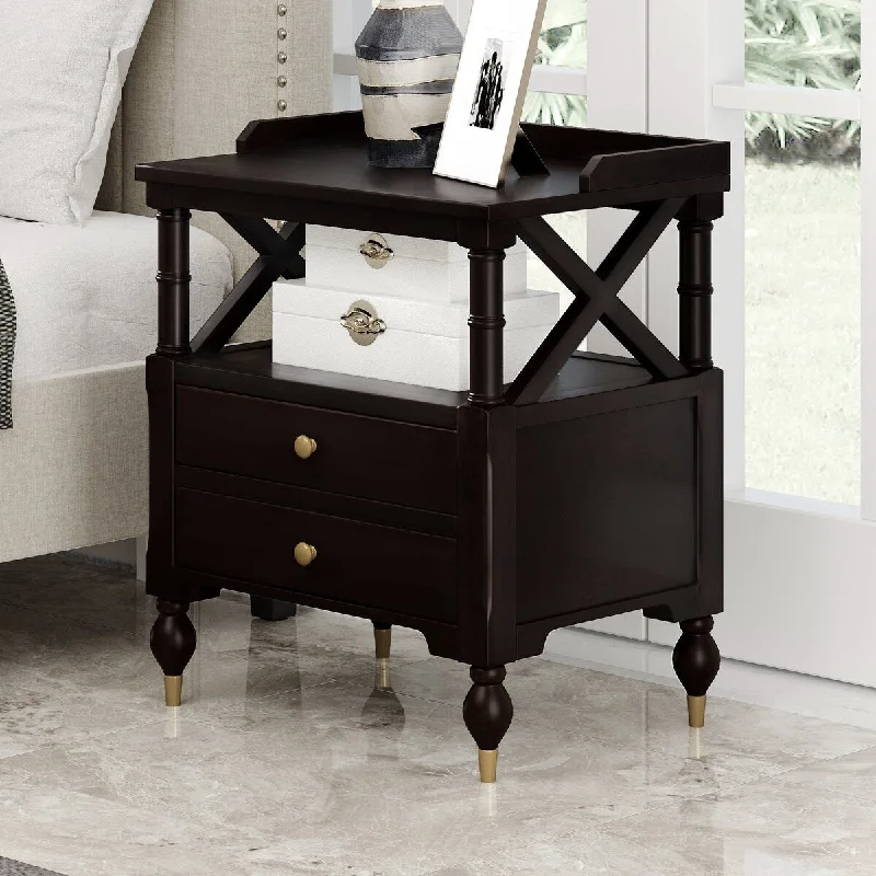 Modern Dark Cherry 2-Drawer Nightstand