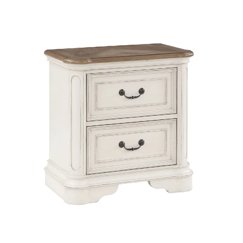 Nightstand in Gray Fabric & Antique White Finish