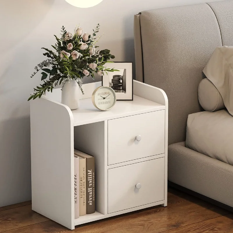 Nightstand, Modern White Night Stand with 2 Drawers and Open Shelf - Sturdy and Multifunctional Side Table