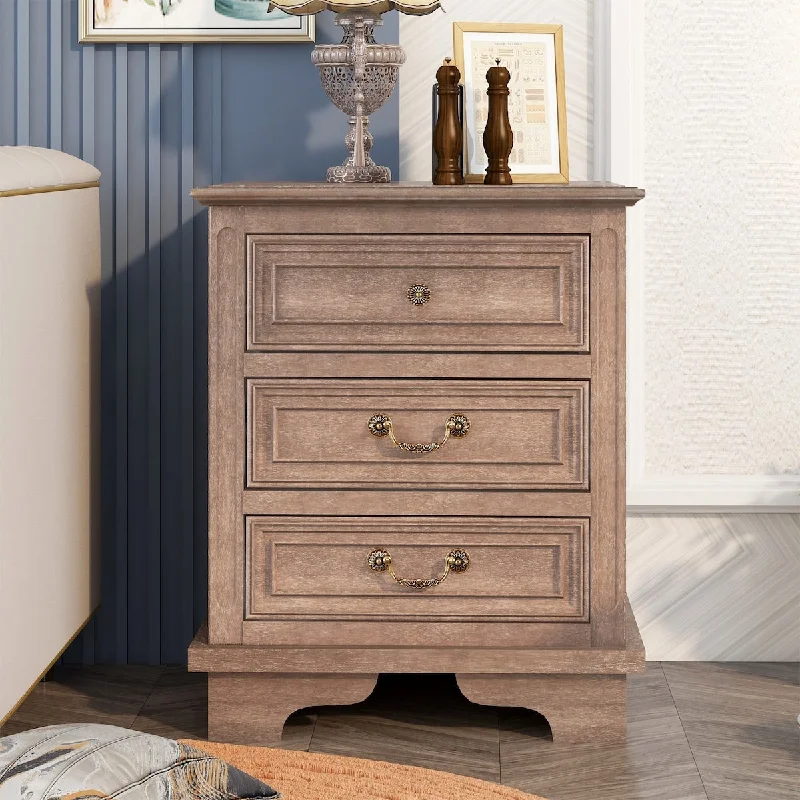 Nightstand with 3 Drawers and USB Charging Ports