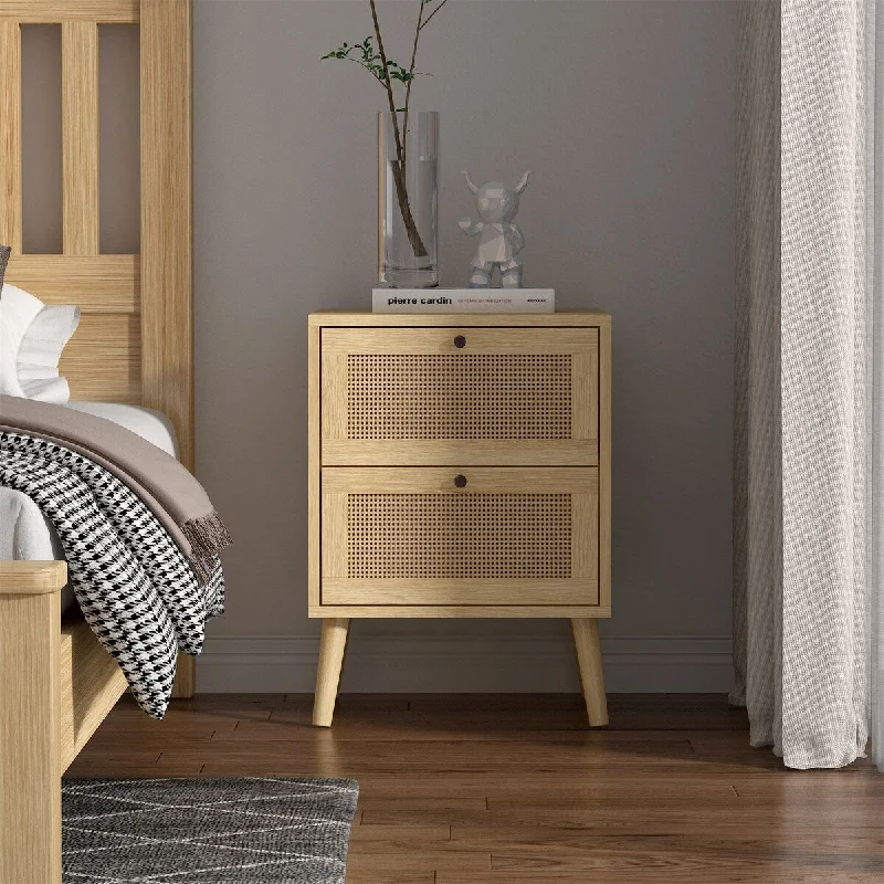 Rattan Nightstand with 2 Rattan Drawers