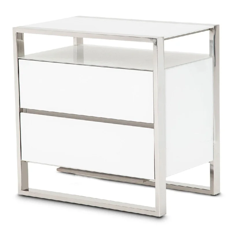 State St. Glossy White Metal Nightstand with LED Lights