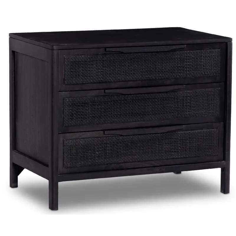 Sydney Large Nightstand, Black Wash w/Black Cane