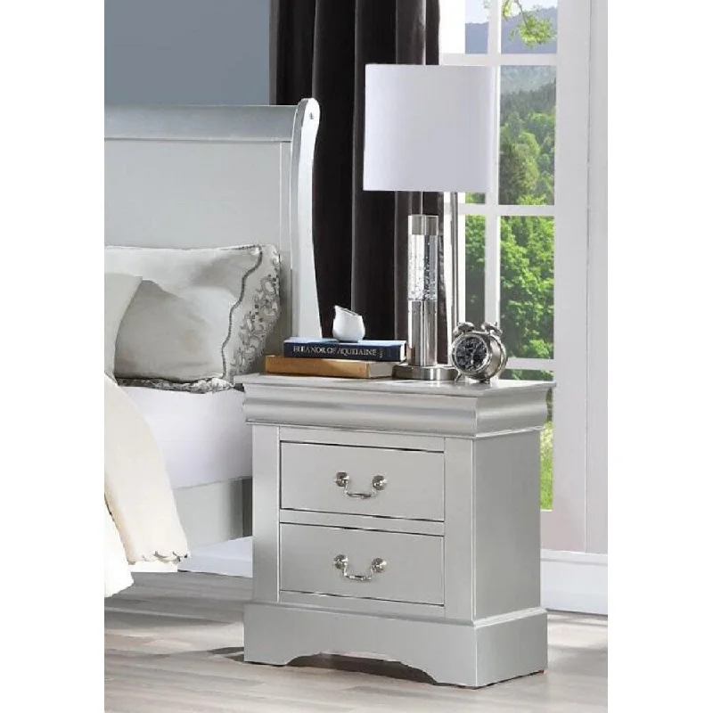 Traditional Style Solid Pine Nightstand with 2 Drawers(Platinum)