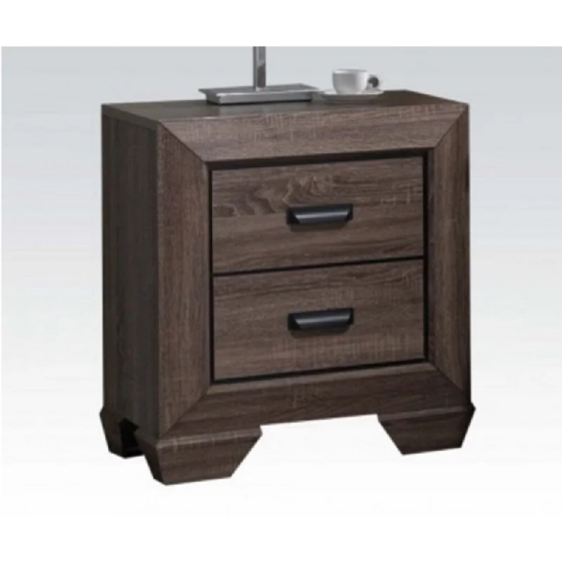 Transitional Style Nightstand in Weathered Gray Grain with 2 Drawers