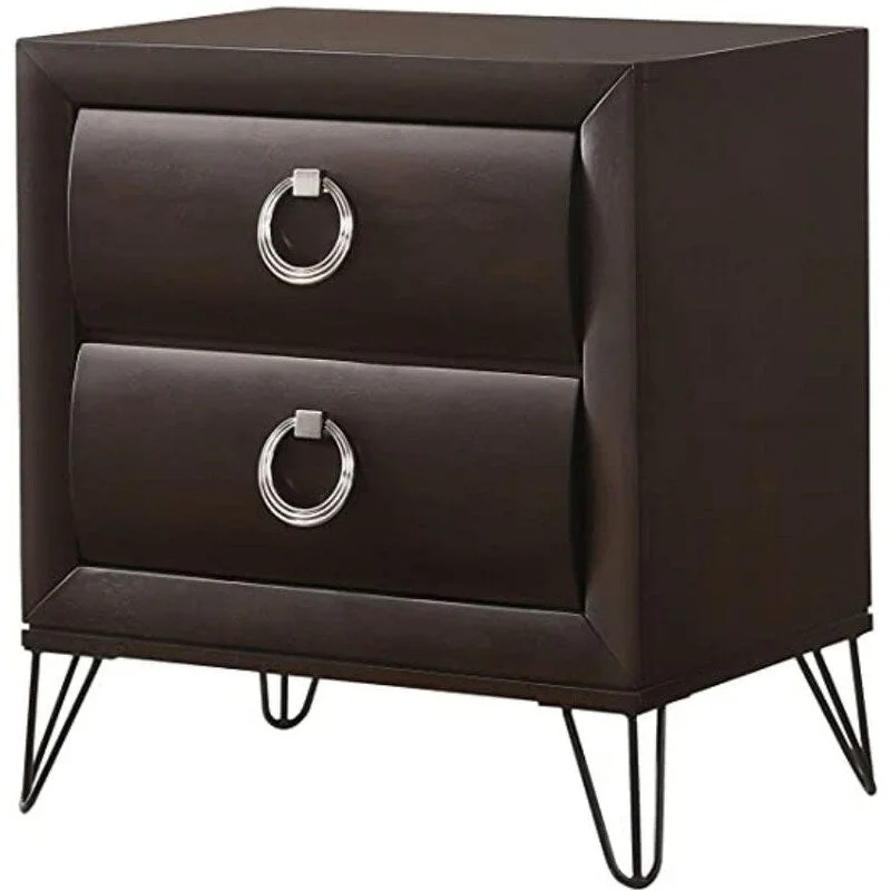 Transitional Style Nightstand with 2 Drawers,Wood Veneer(Dark Brown)