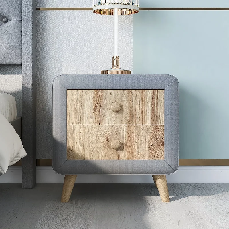 Upholstered Wooden Nightstand with Two Drawers