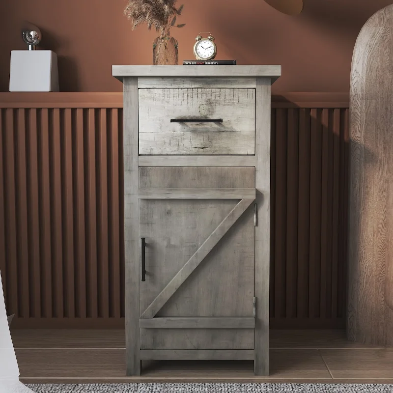 Vintage Nightstand with Sliding Drawer and Flipping Storage Cabinet