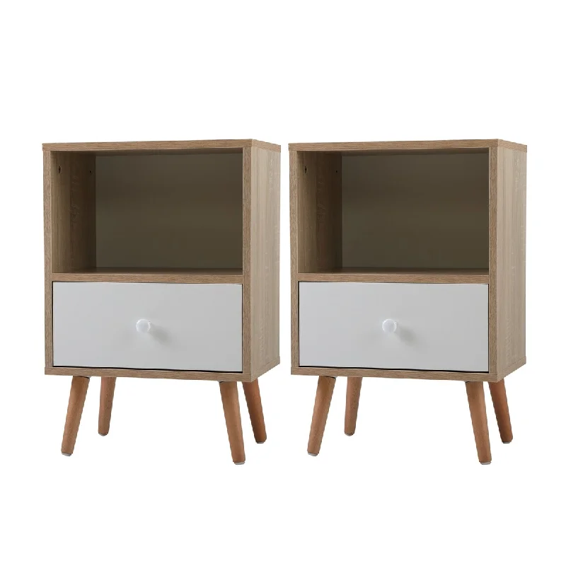 Wood Nightstand with Drawer and Shelf,Set of 2