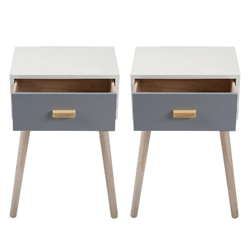 Wooden Nightstand with Drawer,Set of 2