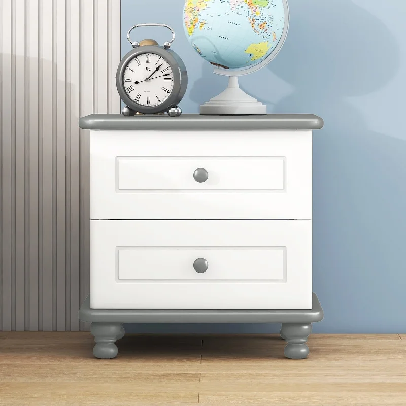 Wooden Nightstand with Two Drawers for Kids