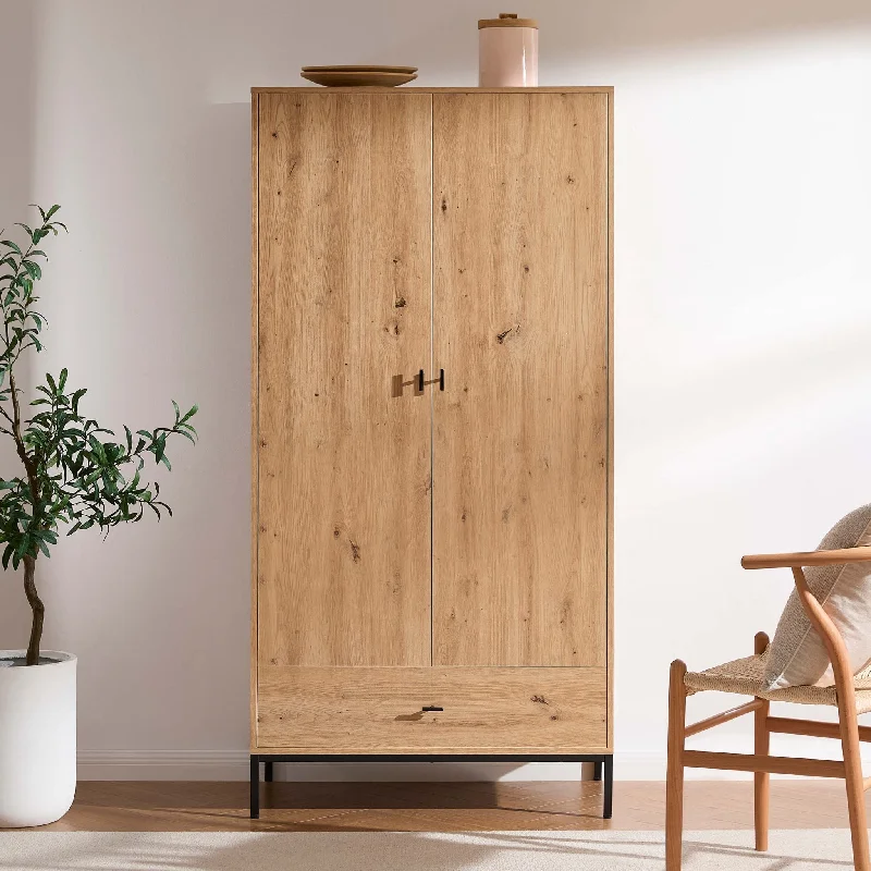 Willow 2 Door Wardrobe with Drawer - Oak Effect