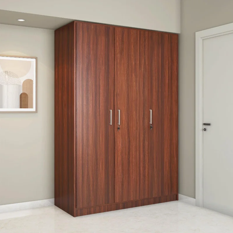 Max 3 Door Engineered Wood Wardrobe without Mirror (Classic Walnut)