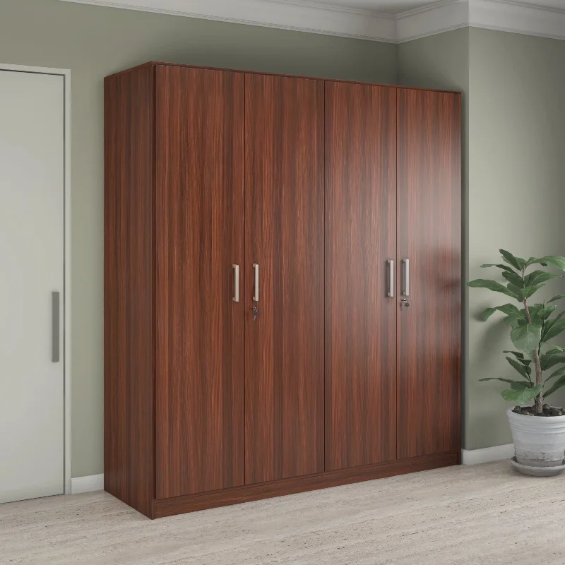 Max 4 Door Engineered Wood Wardrobe without Mirror (Classic Walnut)