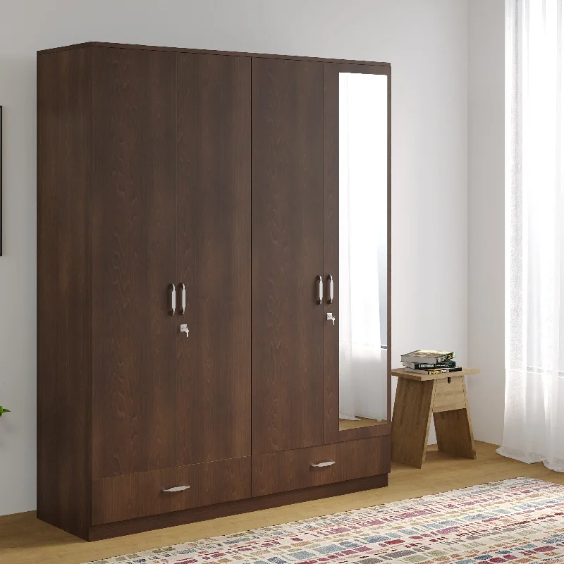 Nilkamal Mozart 4 Door Mirror Wardrobe (Walnut)